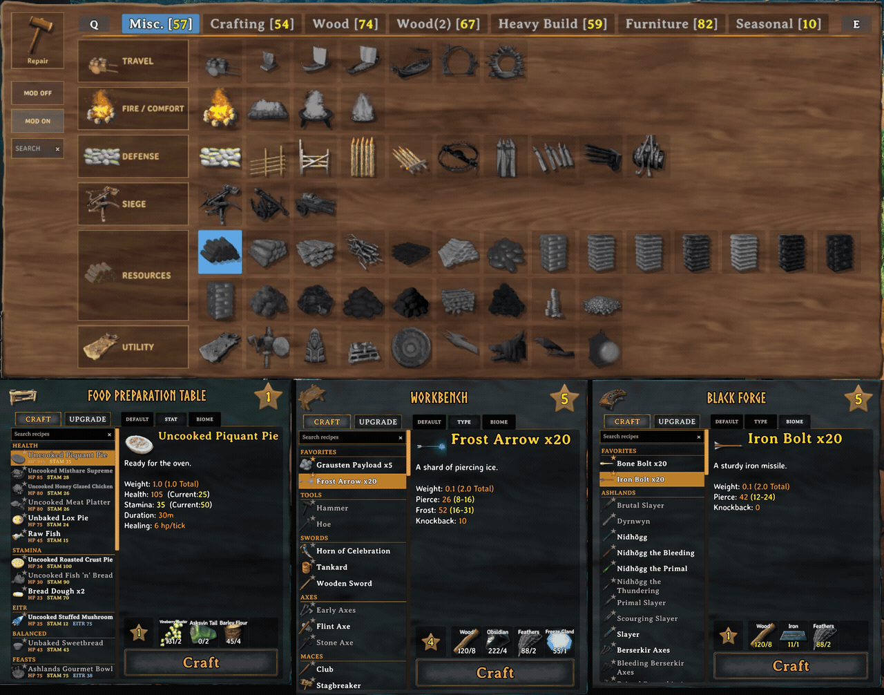 CraftIndex Hammer menu demonstration and three crafting-station screenshots